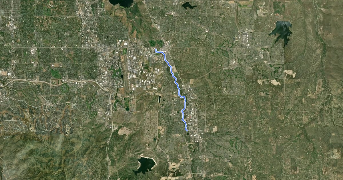 Маршрут Denver Orbital Trail - Segment 12 на спутниковом снимке