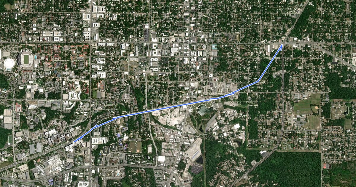 Маршрут Depot Avenue Rails-to-Trails Bike Path на спутниковом снимке