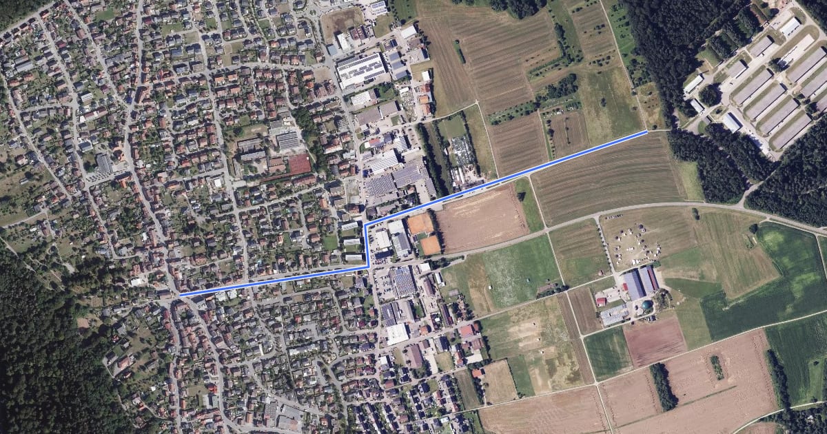 Маршрут Depot - Huchenfeld Rathaus на спутниковом снимке