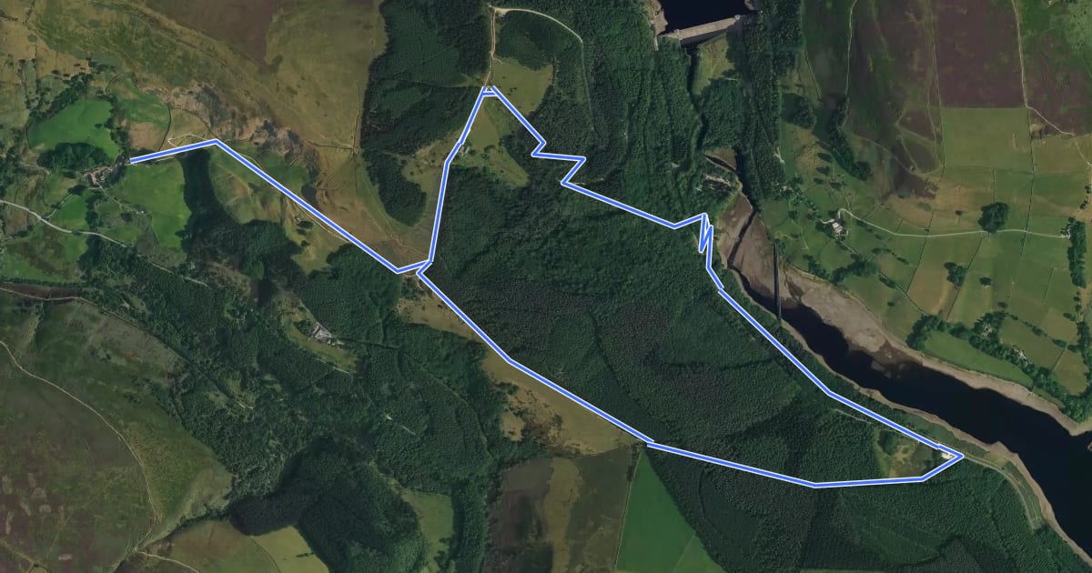 Маршрут Derwent Dam Green Route на спутниковом снимке