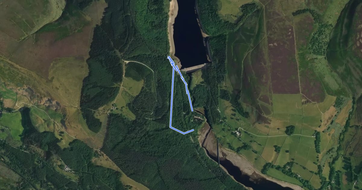 Маршрут Derwent Dam Red Route на спутниковом снимке