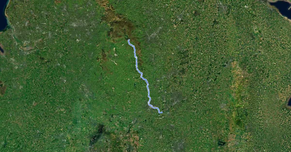 Маршрут Derwent Valley Heritage Way на спутниковом снимке