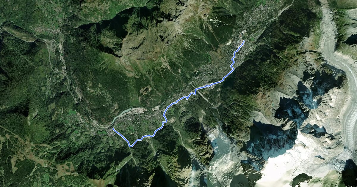 Маршрут Des Houches à Chamonix на спутниковом снимке