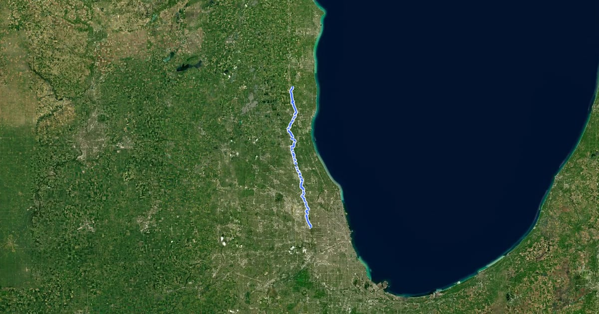 Маршрут Des Plaines River Trail на спутниковом снимке