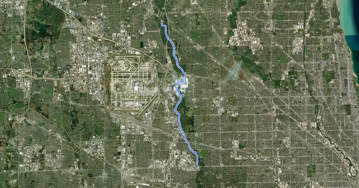 Маршрут Des Plaines River Trail Yellow Unpaved на спутниковом снимке