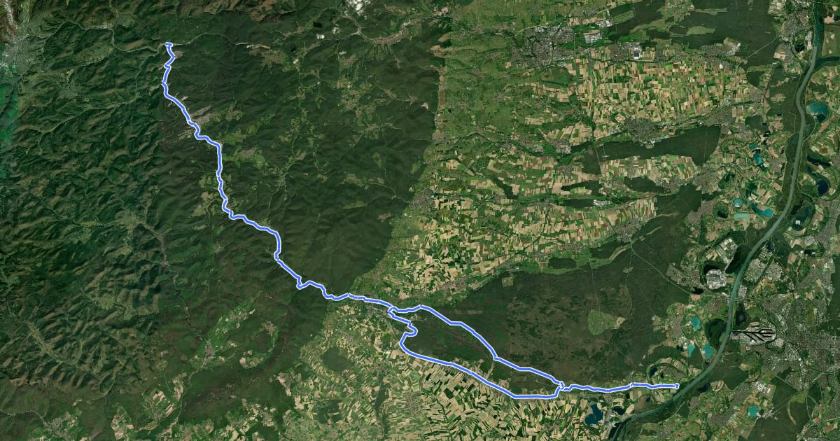 Маршрут Deutsch-französischer Pamina-Radweg Lautertal на спутниковом снимке