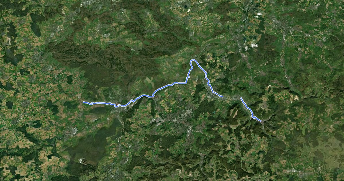 Маршрут Deutsche Fachwerkstraße Abschnitt Pfäffingen -Bad Urach на спутниковом снимке