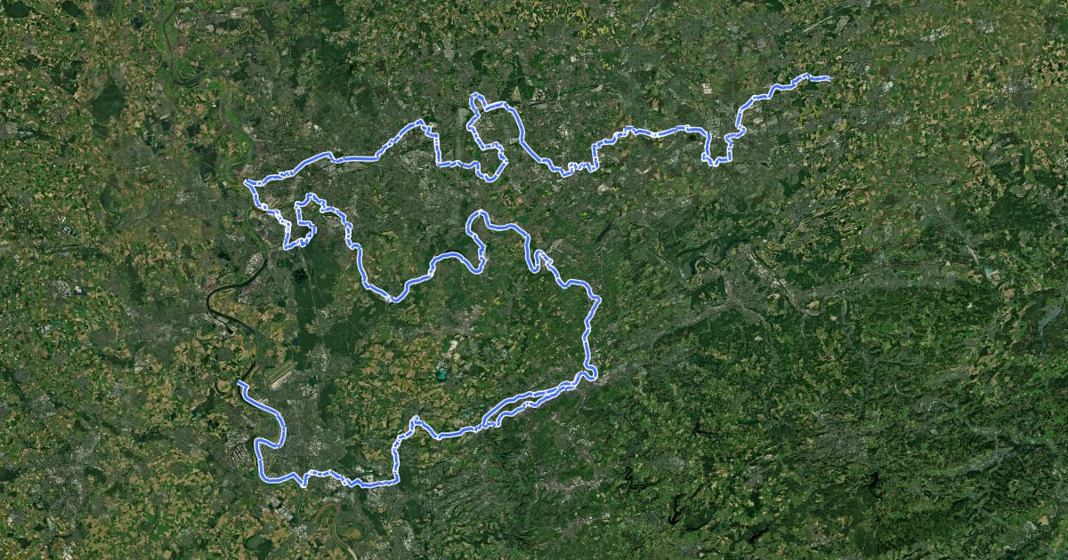 Маршрут Deutsche Fußball Route NRW (Mitte) на спутниковом снимке