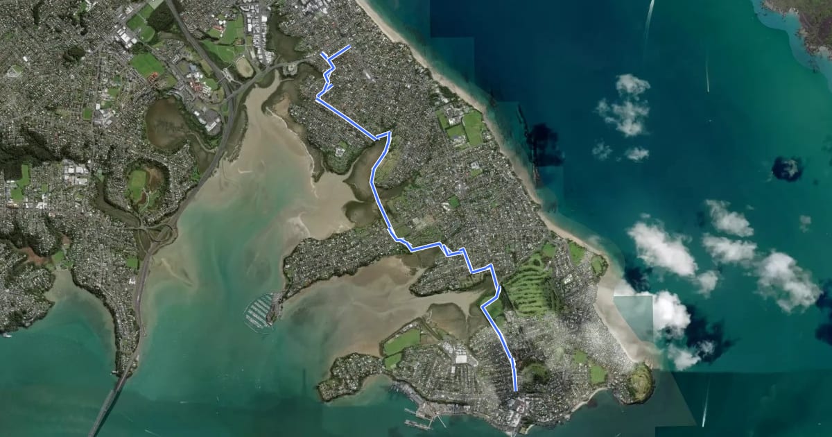 Маршрут Devonport - Takapuna Green Route на спутниковом снимке