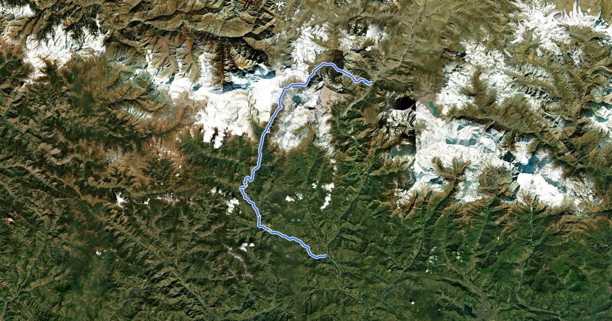 Маршрут Dhaulagiri Trek на спутниковом снимке