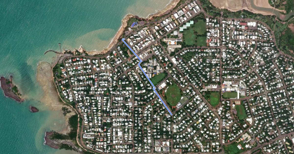 Маршрут Dick Ward Dr - Nightcliff Pool на спутниковом снимке