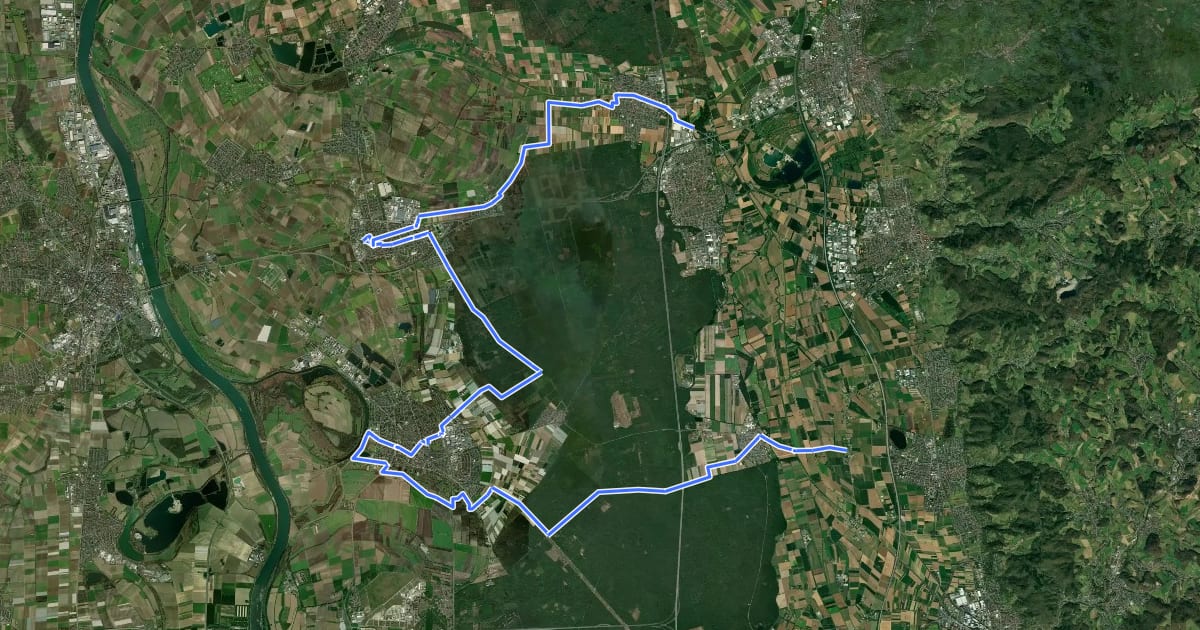 Маршрут Die Bergstraße naturnah - Rheinschleife на спутниковом снимке