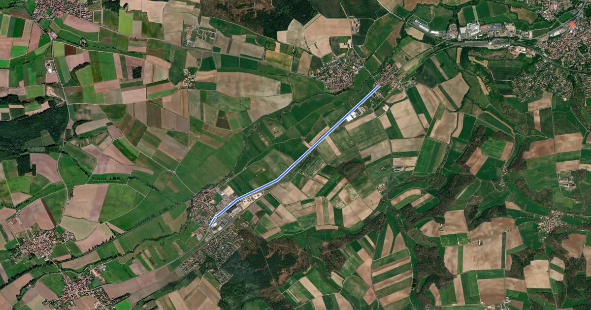 Маршрут Dietersheim - Birkenfeld на спутниковом снимке