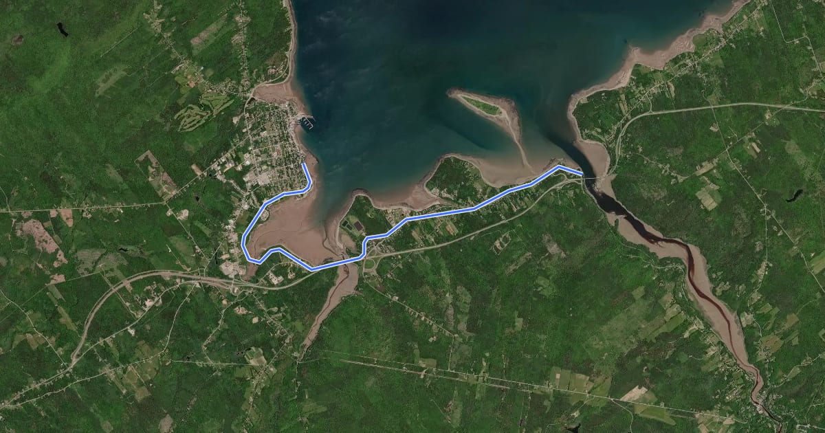 Маршрут Digby Rail Trails на спутниковом снимке