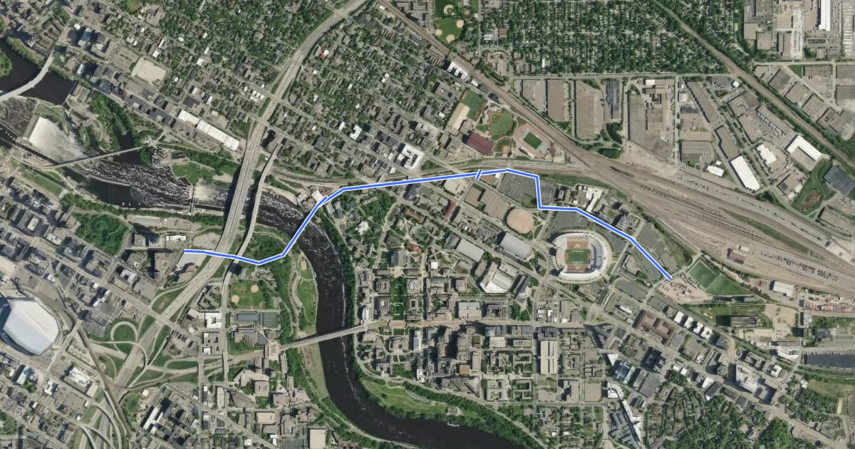 Маршрут Dinkytown Greenway на спутниковом снимке