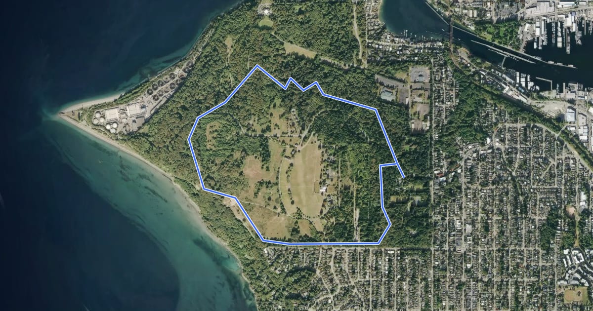 Маршрут Discovery Park Loop Trail на спутниковом снимке