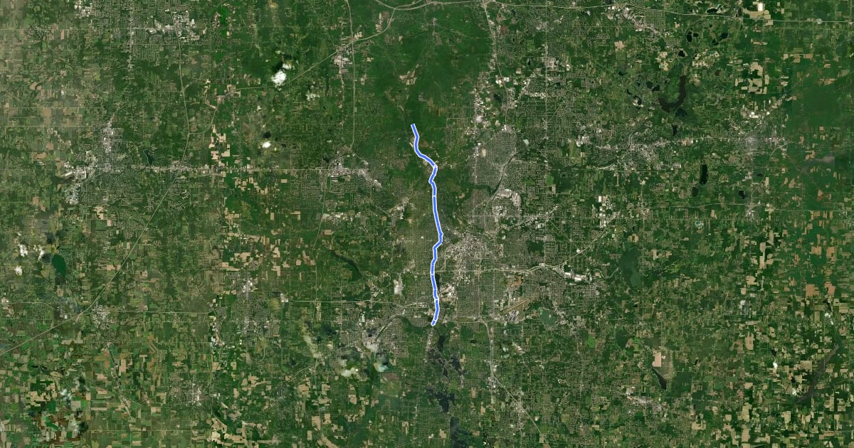 Маршрут Distance Akron - Orange Route на спутниковом снимке