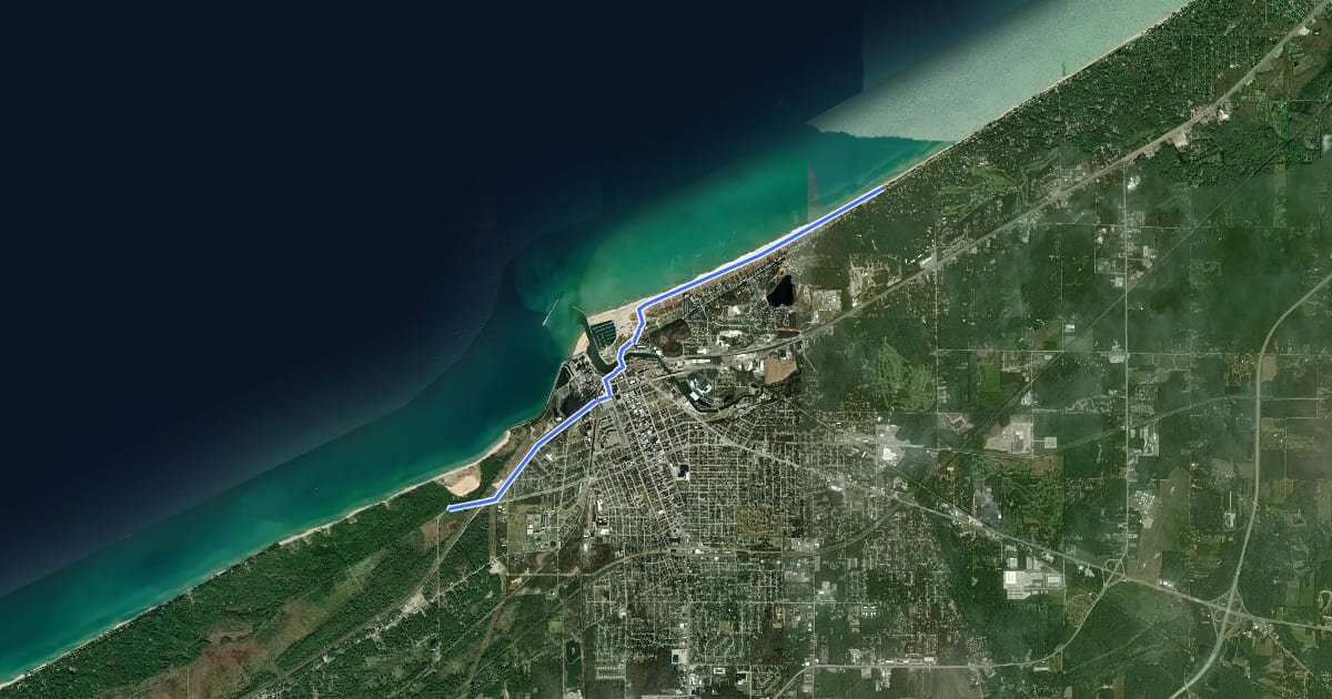 Маршрут DLT q - Mt. Baldy to Long Beach на спутниковом снимке
