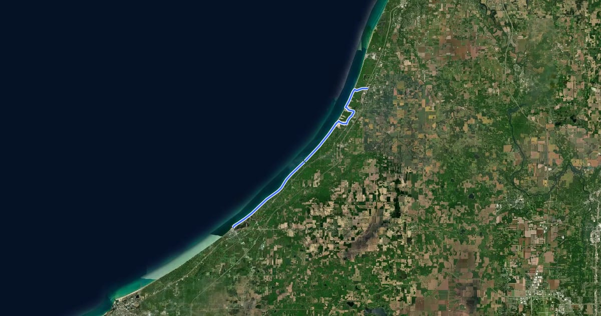 Маршрут DLT t - New Buffalo to Warren Dunes / Bridgman на спутниковом снимке