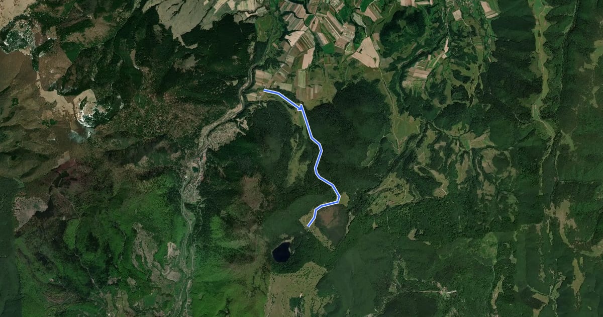 Маршрут DN 12 (nord de orașul Băile Tușnad) - Tinovul Mohos - Cabana Lacul Sfânta Ana на спутниковом снимке