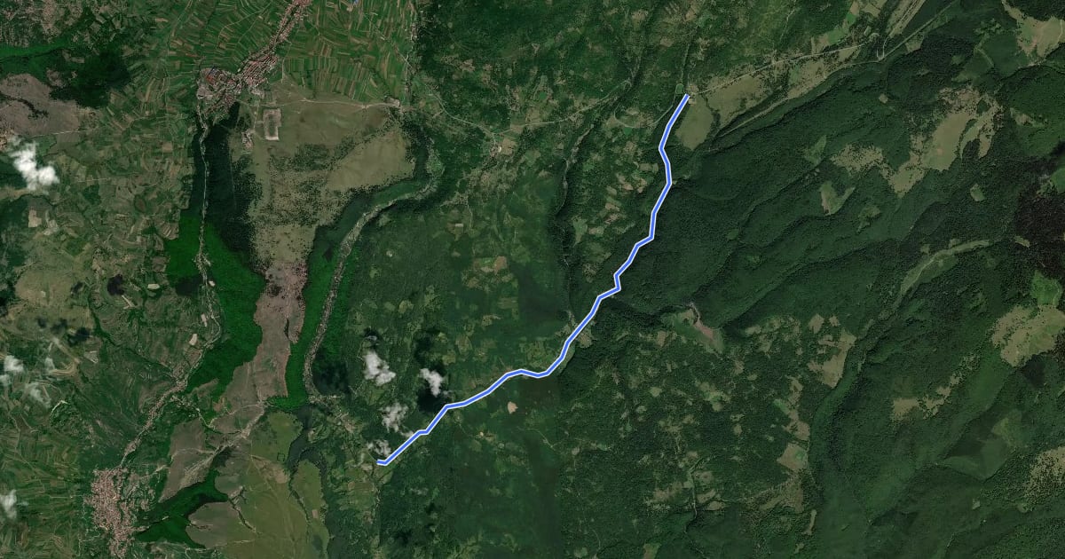 Маршрут DN 13A (Dealul Piatra Colibei) - sat Băile Chirui - Colțul Chirui на спутниковом снимке
