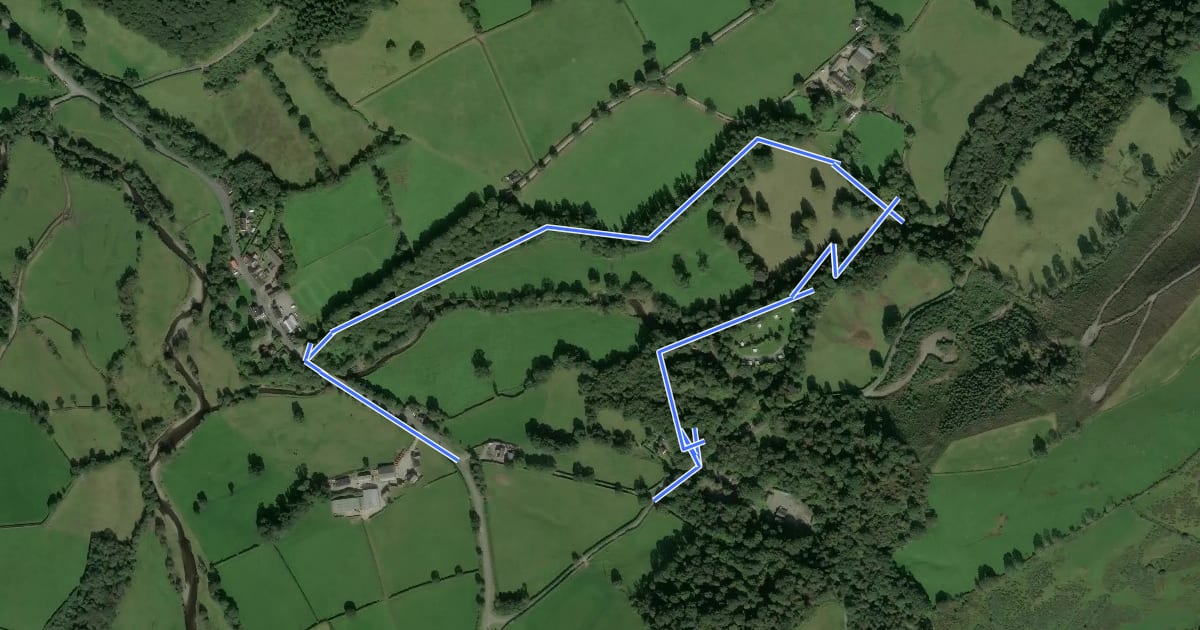 Маршрут Dolaucothi Parkland walk, Dolaucothi на спутниковом снимке