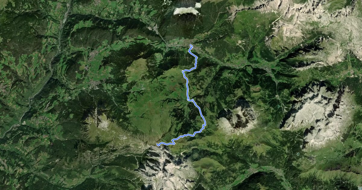 Маршрут Dolomites World Heritage Geotrail 10 на спутниковом снимке