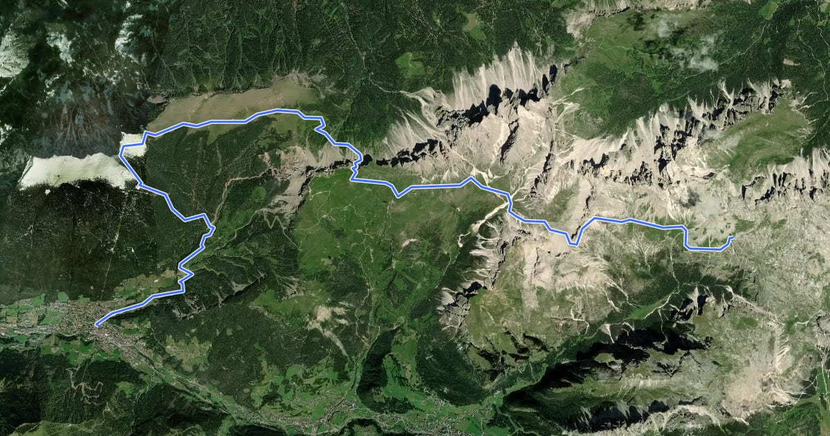 Маршрут Dolomites World Heritage Geotrail 11 на спутниковом снимке