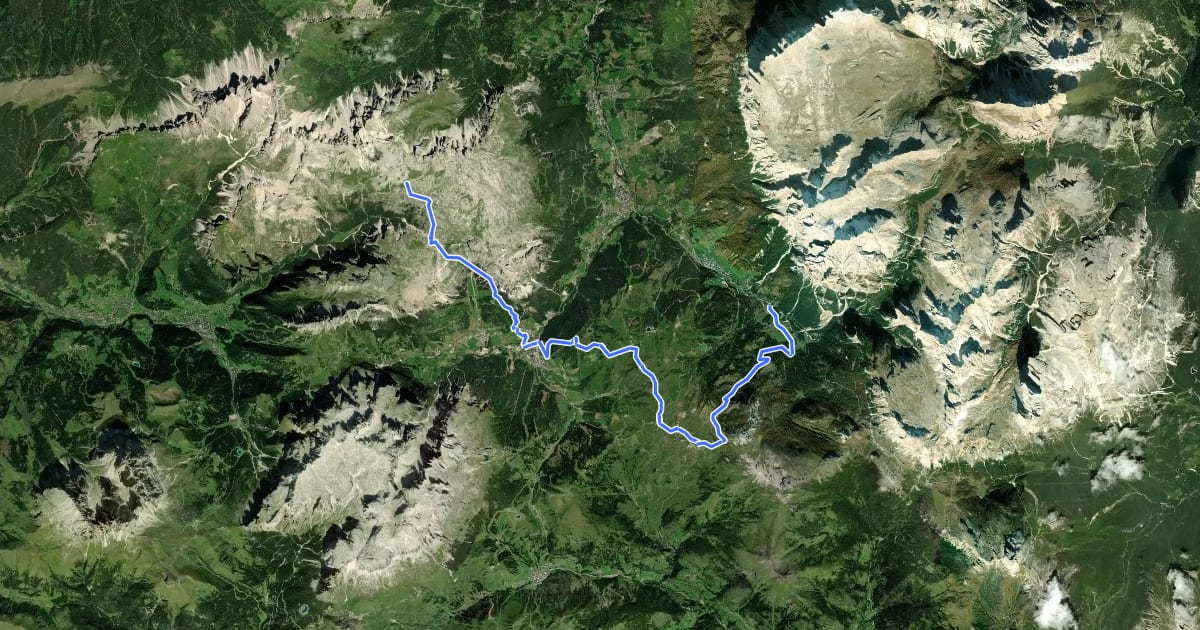Маршрут Dolomites World Heritage Geotrail 12 на спутниковом снимке