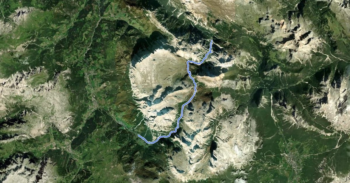 Маршрут Dolomites World Heritage Geotrail 13 на спутниковом снимке