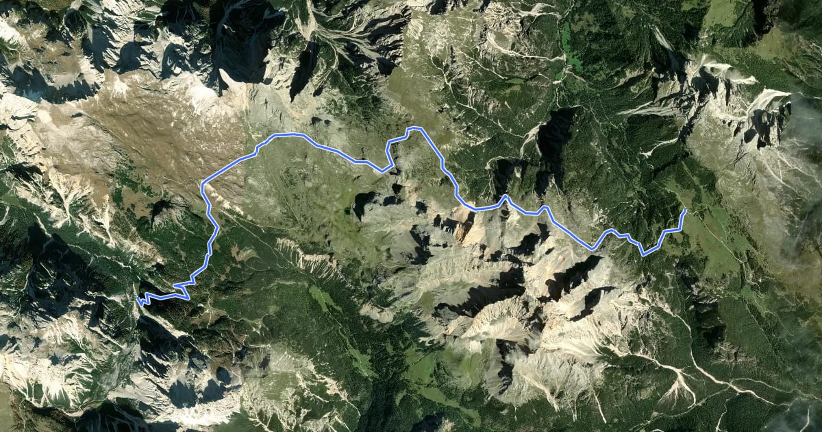 Маршрут Dolomites World Heritage Geotrail 14 на спутниковом снимке