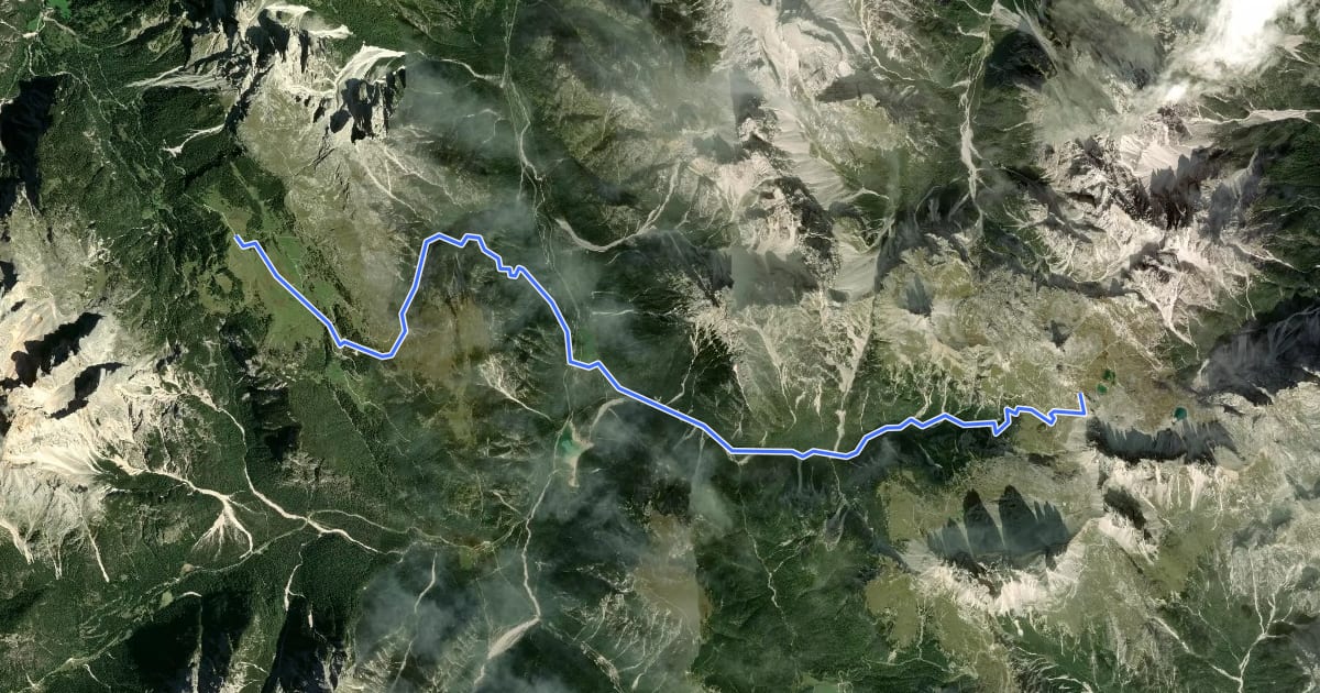 Маршрут Dolomites World Heritage Geotrail 15 на спутниковом снимке
