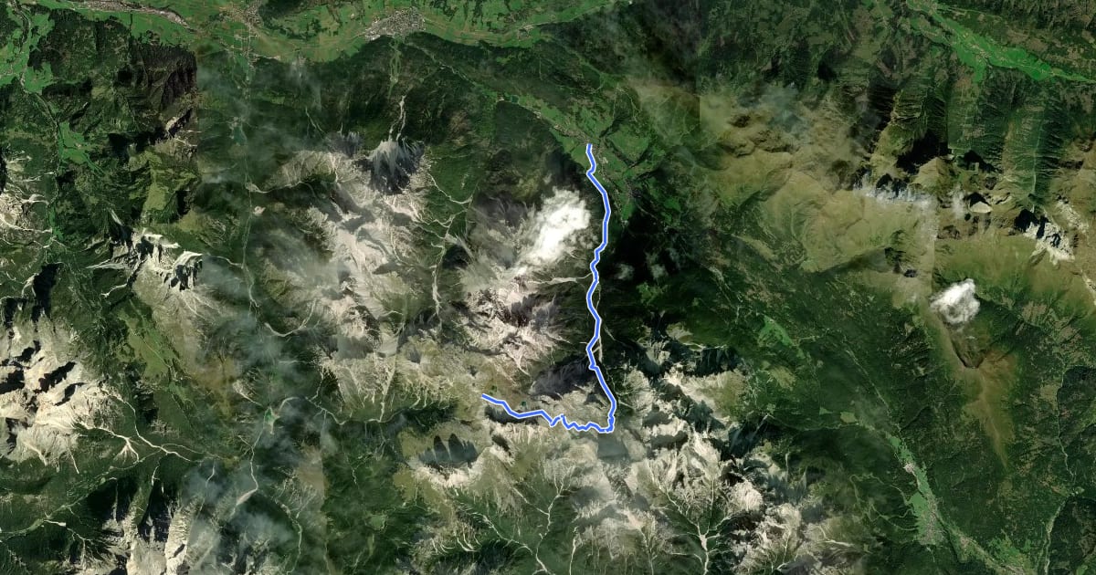 Маршрут Dolomites World Heritage Geotrail 16 на спутниковом снимке