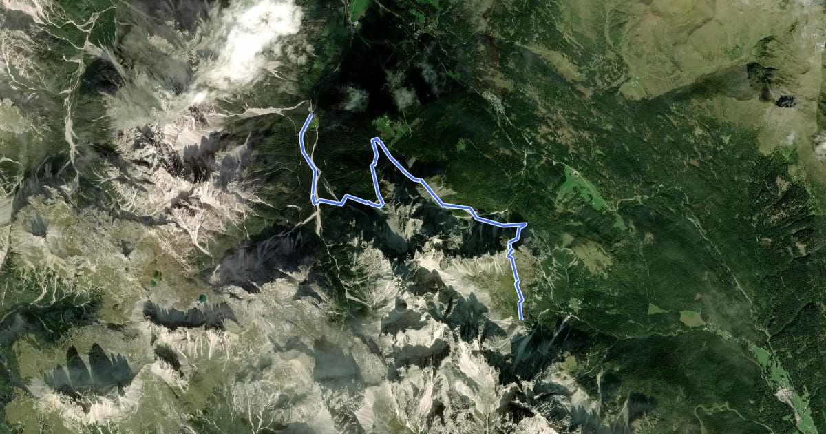 Маршрут Dolomites World Heritage Geotrail 17 на спутниковом снимке