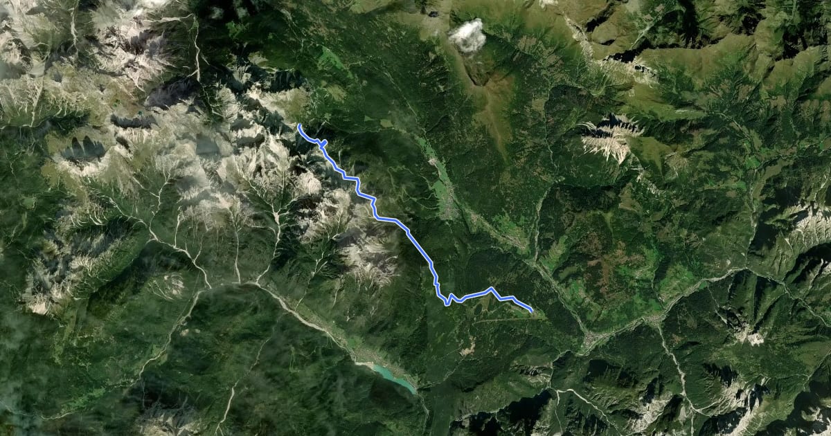 Маршрут Dolomites World Heritage Geotrail 18 на спутниковом снимке