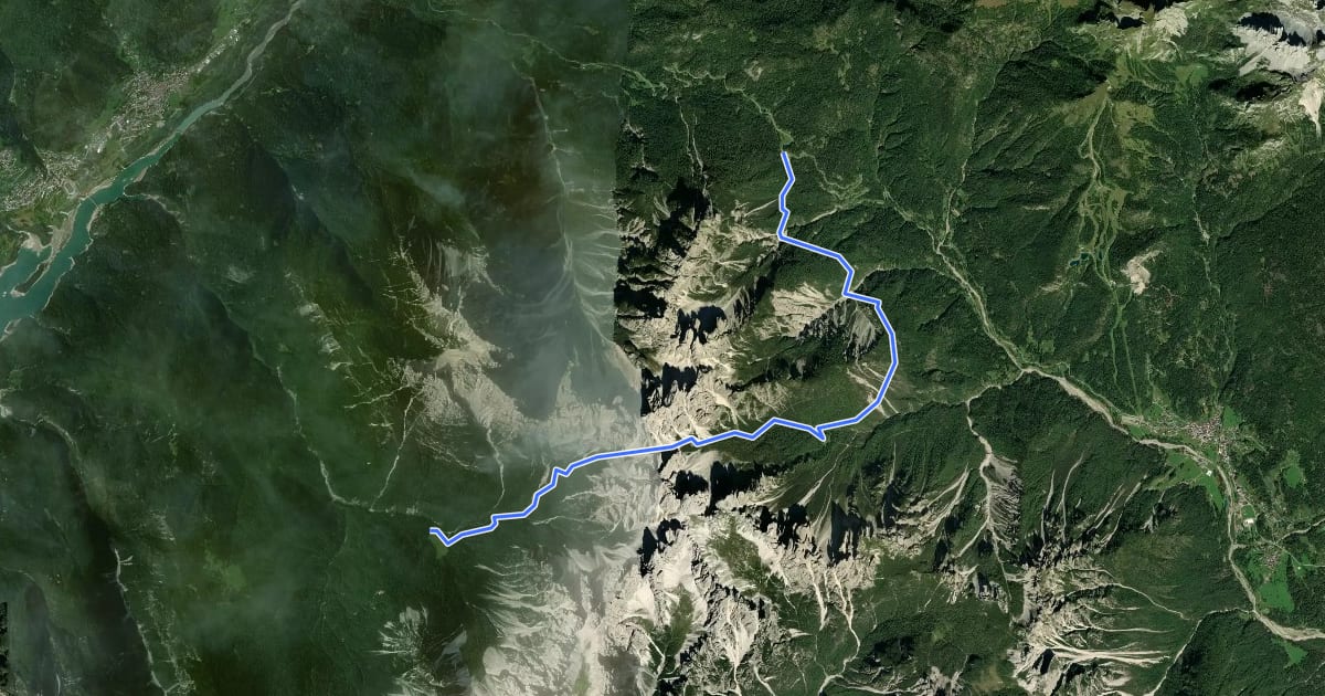 Маршрут Dolomites World Heritage Geotrail 22bis на спутниковом снимке