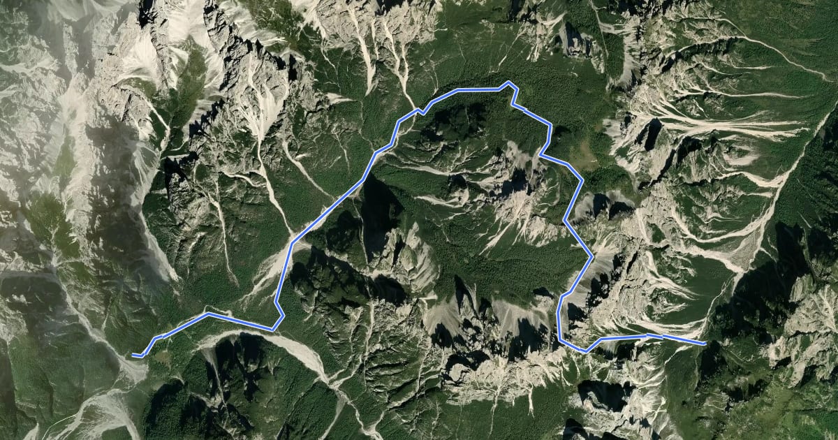Маршрут Dolomites World Heritage Geotrail 24 на спутниковом снимке