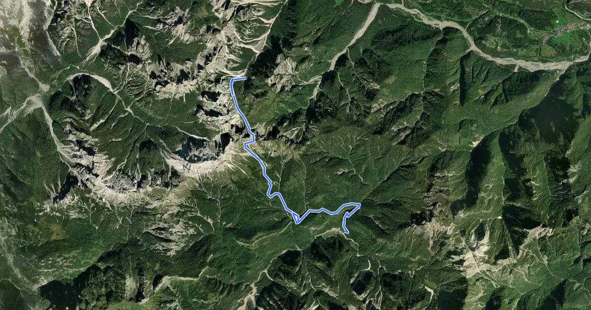 Маршрут Dolomites World Heritage Geotrail 25 на спутниковом снимке