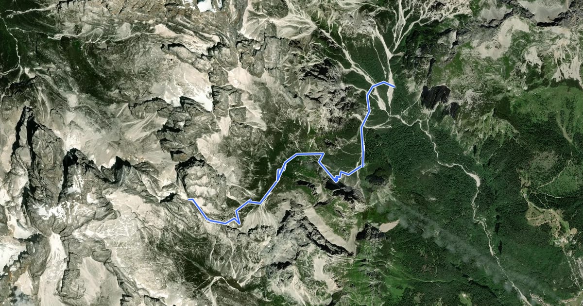 Маршрут Dolomites World Heritage Geotrail 3 на спутниковом снимке