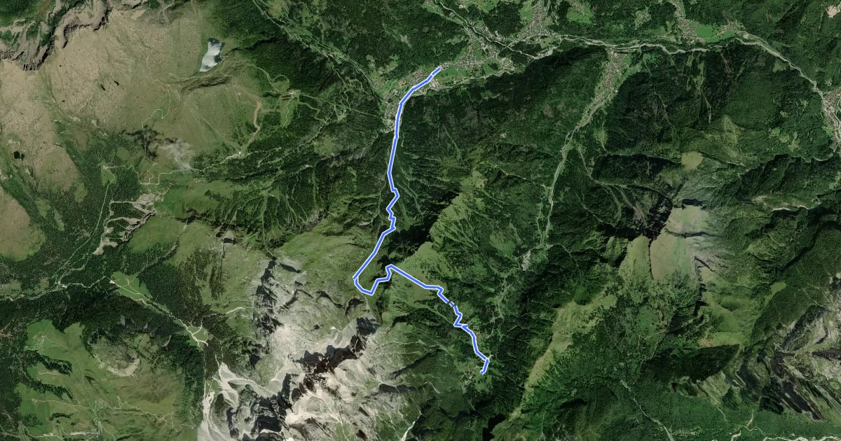 Маршрут Dolomites World Heritage Geotrail 38 на спутниковом снимке