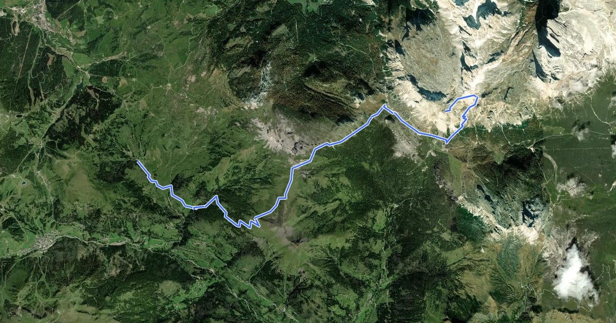 Маршрут Dolomites World Heritage Geotrail 43 на спутниковом снимке
