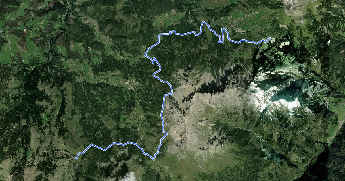 Маршрут Dolomites World Heritage Geotrail 8 на спутниковом снимке
