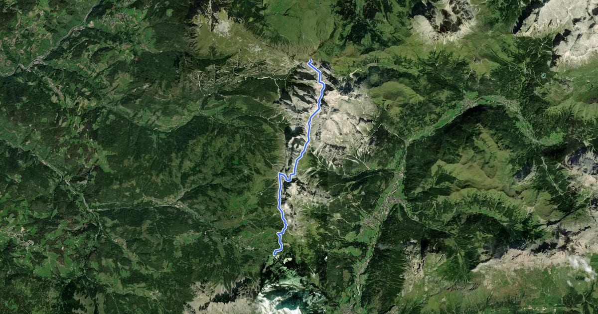 Маршрут Dolomites World Heritage Geotrail 9 на спутниковом снимке