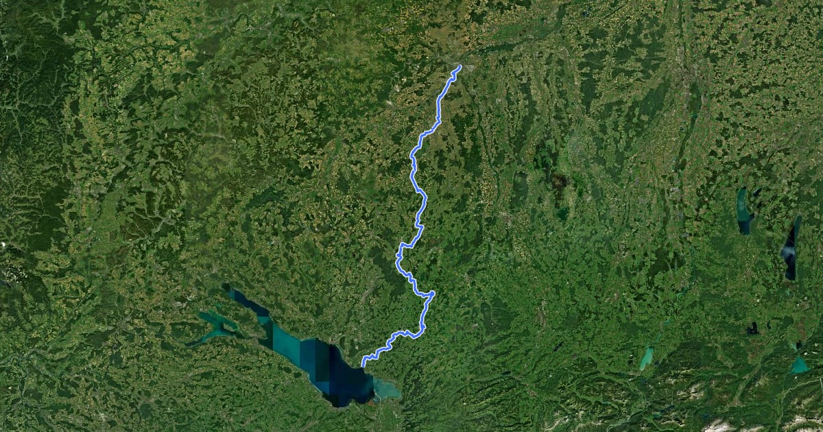 Маршрут Donau-Bodensee-Radweg на спутниковом снимке
