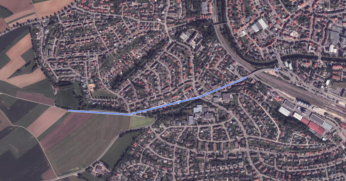 Маршрут Donaueschingen Käferbrücke - Donaueschingen SSC-Sportplatz на спутниковом снимке