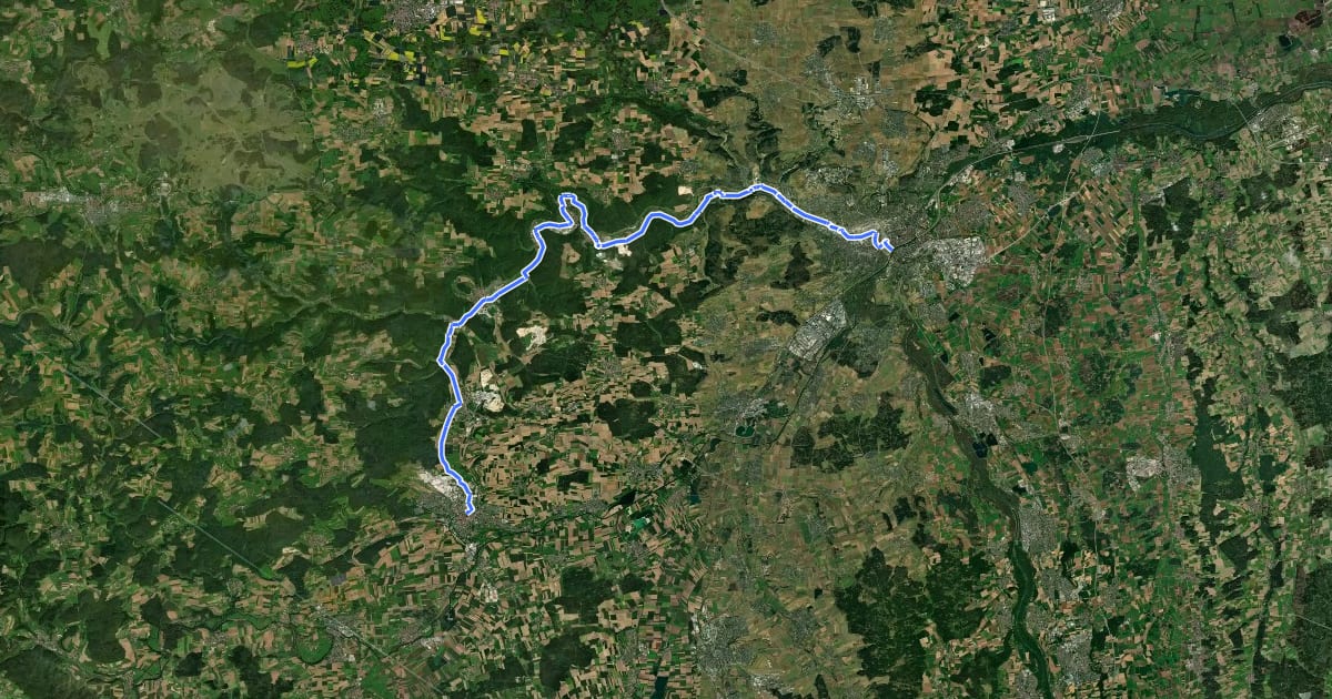 Маршрут Donauradweg - Nebenroute Ehingen - Ulm на спутниковом снимке