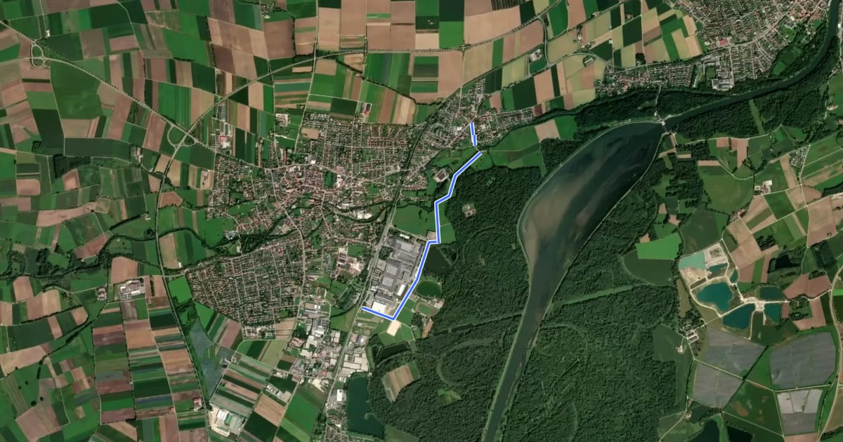Маршрут Donauradweg - Nebenroute Gundelfingen на спутниковом снимке
