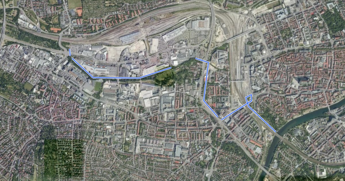 Маршрут Donauradweg Variante Blautal на спутниковом снимке