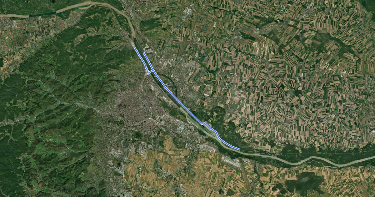 Маршрут Donauradweg (Wien) на спутниковом снимке