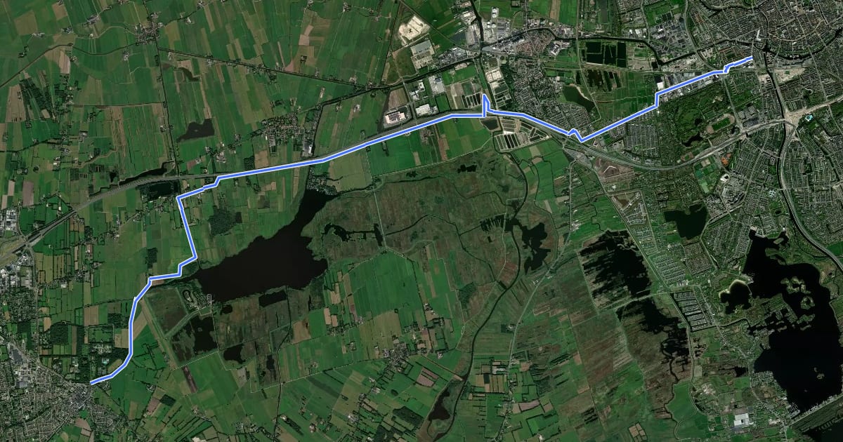 Маршрут Doorfietsroute Leek - Groningen на спутниковом снимке